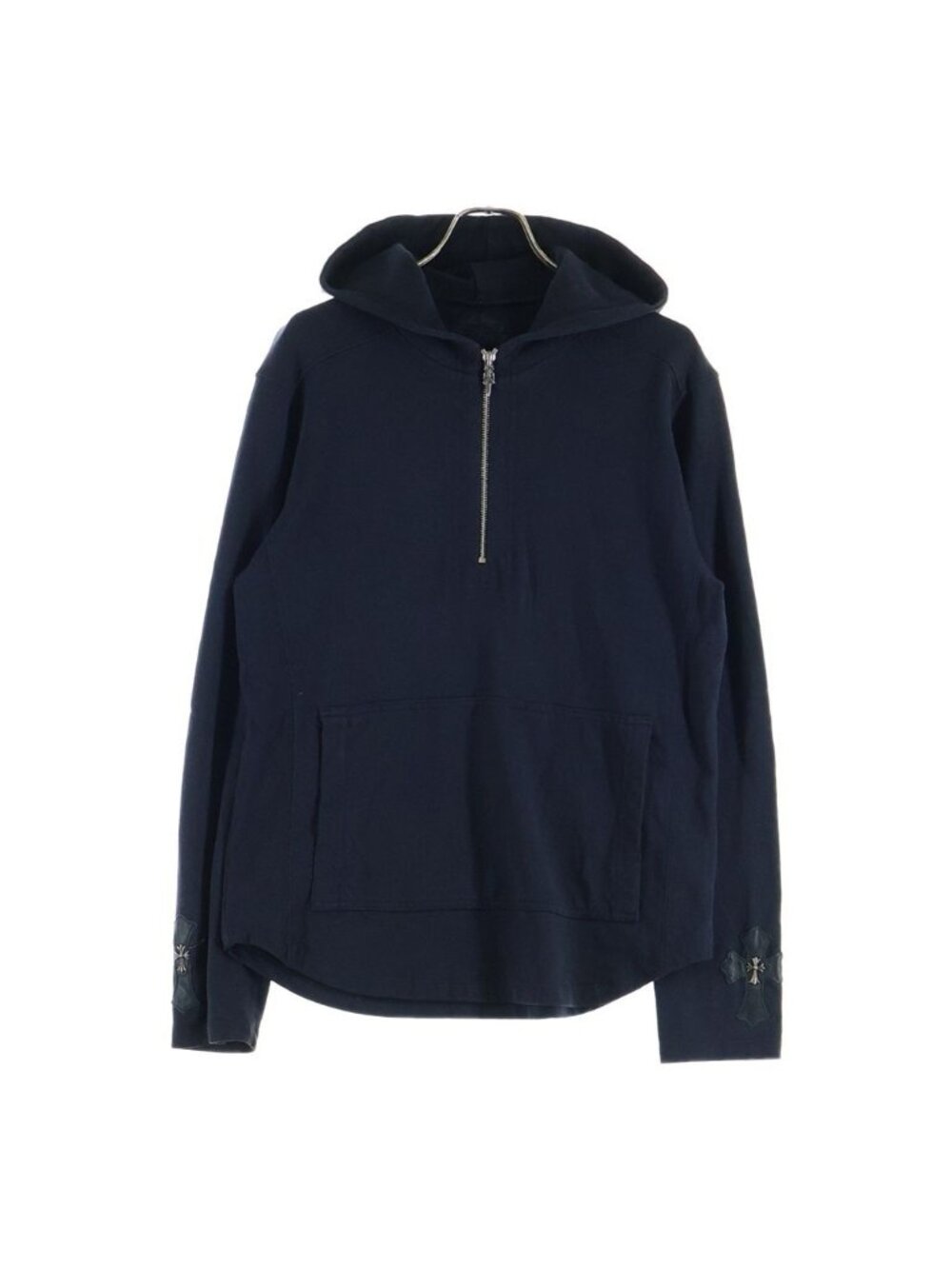 Chrome Hearts Cross Patch Sweatshirt HD Half Zip Sleeve Tiny CH Zip Hoodie Black